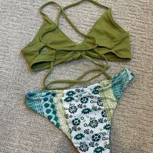 Green and Patterned Bikini Set